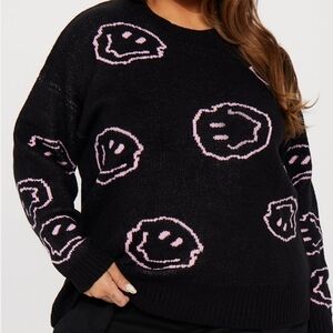Fashion Nova Black and Pink Smiley Sweater